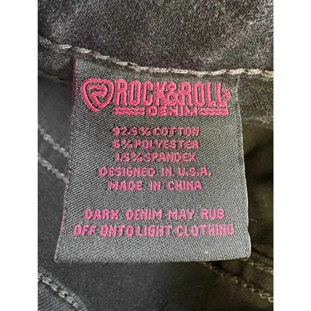 Women’s Rock & Roll Black Jeans High Rise Trouser Wide Boot Cut W29 X 34L - Picture 8 of 10